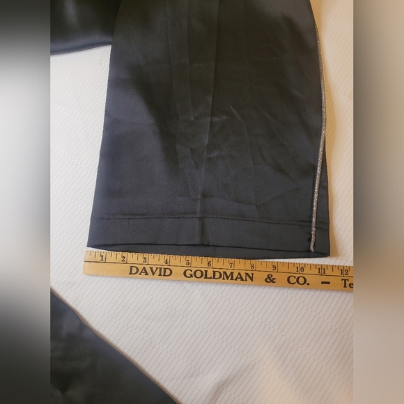 Rachel Zoe Satin Straight Leg Black Trousers Silver Trim Detailing sz 12 0799288 - Picture 8 of 12